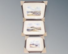 Three signed prints after Tom Macdonald depicting Bamburgh Castle,