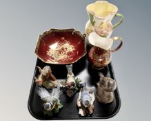 A tray containing Crown Devon Oriental red lustre bowl and jug,