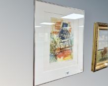 An abstract colour print after Susanne Poulsen, signed in pencil, 28cm by 37cm.