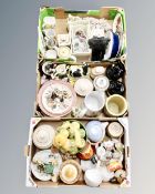 Three boxes containing a large quantity of ceramics including decanters, jugs, ornaments,