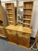 A group of pine furniture : sideboard width 91 cm,