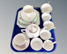 Eighteen pieces of Vale china hand decorated bone tea china and a five piece Queen Anne bone china