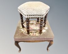 A tapestry upholstered stool on cabriole legs,