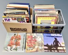 A box and crate of vinyl LPs, Shirley Bassey, Nat King Cole, The Seekers, Andy Williams,