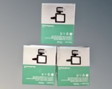 Three boxed Good Home Lucan 10W LED flood lights.