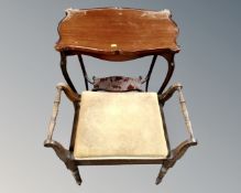 An Edwardian two tier shaped occasional table together with a piano stool.
