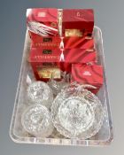 A box containing 20th century pressed glassware, boxed Cristal De France glassware etc.