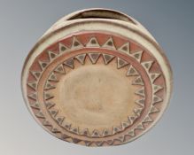 A 1970s circular Cornish pottery vase.