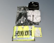 A box containing gent's formal shirts in retail packaging, a pair of Samson size 10 shoes etc.