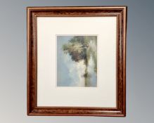 H. Van Dongen (born 1909) : Figures walking by a lake, oil on board, signed, 27cm by 21cm.