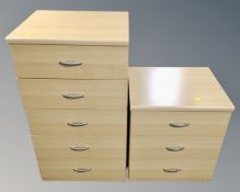 A contemporary five drawer chest and similar three drawer chest.