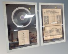 A framed vinyl record, The Speech of His Majesty George V at the opening of the Tyne Bridge,