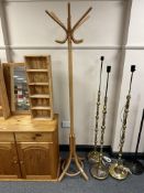 A pine hat and coat stand,