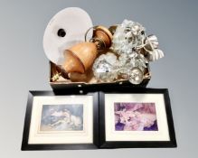 A box containing three contemporary lights with glass droplets,