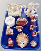 A tray of Limoges cabinet china, Royal Doulton Mystic Dawn hexagonal lidded pot,