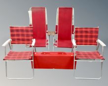 Two pairs of camping armchairs and a Weile folding seat