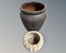 A large ceramic plant pot (height 50cm), together with a further pot.