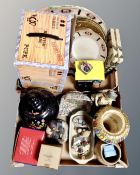 Two boxes containing Ringtons collector's teapot in box, serving plates, lidded vase.