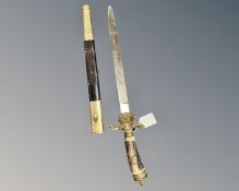 A reproduction Nazi German style hunting sword with antler grip.