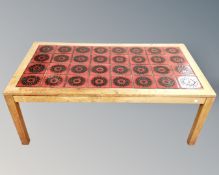A Scandinavian oak tiled topped rectangular coffee table,