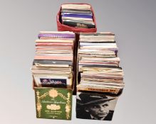 Three boxes containing vinyl LPs including classical box sets, Frank Sinatra etc.