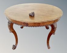 A 19th century mahogany circular dining table on carved legs CONDITION REPORT: One