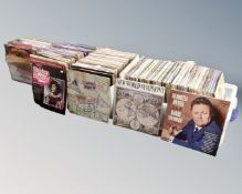 Four boxes containing a large quantity of vinyl LPs including musicals, easy listening,