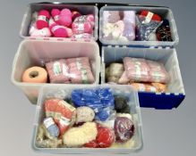 Five boxes containing a large quantity of wool