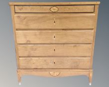 A 19th century inlaid oak five drawer chest on stand