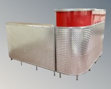 Two piece reception desk/bar counter fitted with shelves