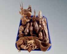 A tray of African style carved hardwood figures.