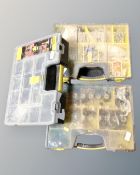 Three Stanley storage boxes containing hardware etc.