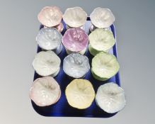 A tray of twelve Maling lustre Sundae dishes.