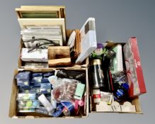 Three boxes containing Buzz Lightyear toy, goal set, therapy ball set, wall plaques etc.