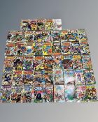 A tray containing 50 1970s and later Marvel comics including Avengers, Ironman, Howard the Duck #1,