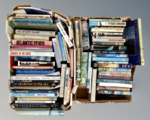 Two boxes of books relating to naval and maritime subjects.