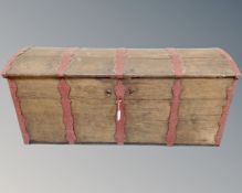 A 19th century oak shipping chest with metal mounts