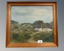 Continental School : Thatched barn, oil on canvas, 40cm by 36cm.