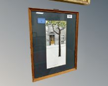 Continental school : tree outside a town house, watercolour, 29 cm x 14 cm,