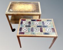 A mid 20th century Danish rosewood tiled topped occasional table and a tiled topped trolley