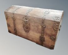 A 19th century Continental iron bound dome topped shipping trunk