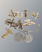 Eight various military cap badges, together with 39-45 Defence medal, 39-45 campaign medal,