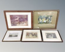 Three antique hand coloured engravings, Ignorance etc,