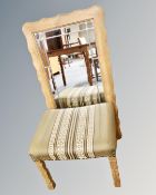 A Scandinavian oak framed mirror together with footstool