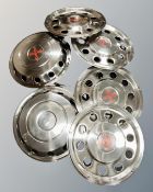 A set of six Volvo lorry hubcaps