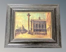 An oil on board depicting figures in a court yard with palace beyond, 37.