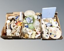 Three boxes of ceramics and tea ware, Ray ware kitchen ware, Shredded wheat bowl,