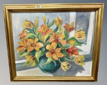 Continental school : still life with flowers in a vase, oil on canvas,