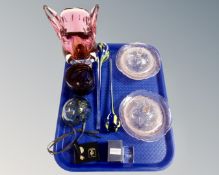 *Withdrawn* A collection of glass ware including Jablonski cat head vase,