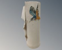 A studio pottery vase decorated with a Kingfisher